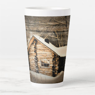 Caneca De Café Latte Cabina Rústica Na Natureza Selvagem