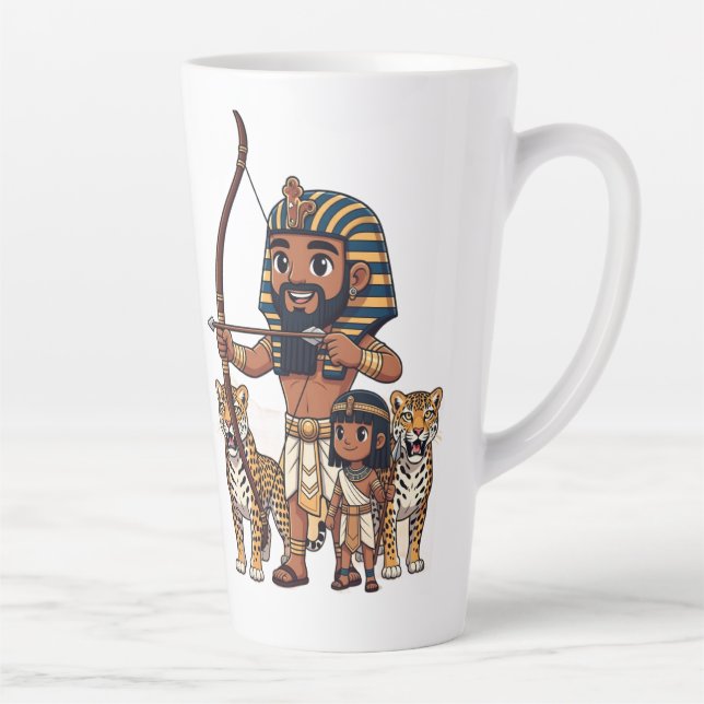 Caneca De Café Latte Caça no Antigo Egito com Leopardos (Direita)