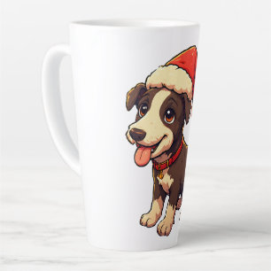 Caneca De Café Latte Cachorrinho de Natal Fofo e Alegre com Chapéu de P