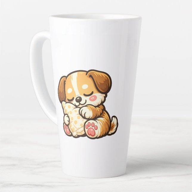 Caneca De Café Latte Cachorrinho Sonolento Fofo com Travesseiro (Ângulo esquerdo)