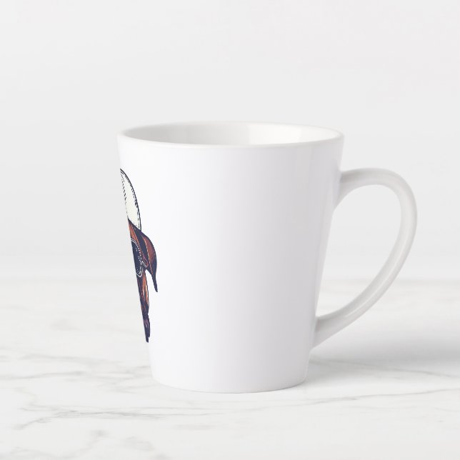 Caneca De Café Latte Cachorro-Boxim Vestindo Azul Branco (Direita)