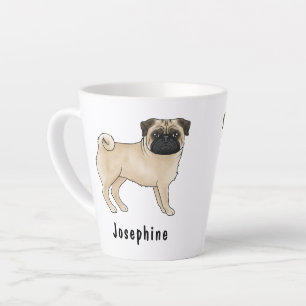 Caneca De Café Latte Cachorro De Cartoon Cute De Pug Fawn Com Nome Pers