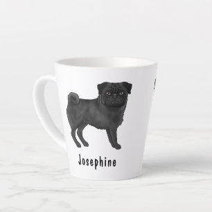 Caneca De Café Latte Cachorro de Cartoon de Pug Negro Com Nome Personal