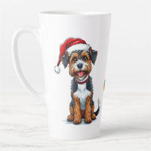 Caneca De Café Latte Cachorro de Desenho Animado Alegre Usando um Chapé
