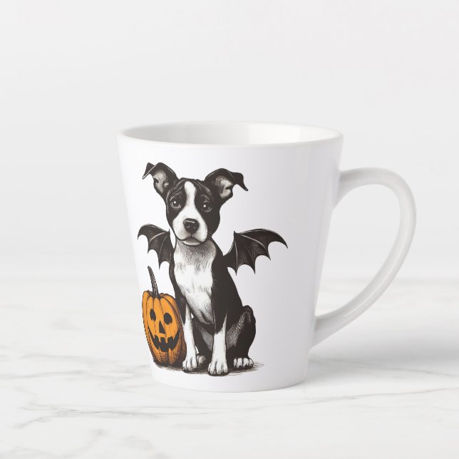 Caneca De Café Latte Cachorro de Halloween (Direita)
