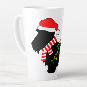 Caneca De Café Latte Cachorro Escocês De Natal Com Luzes