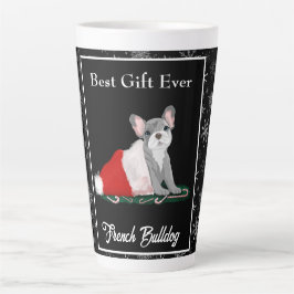 Caneca De Café Latte Cachorro francês pupido em chapéu de Papai noel la
