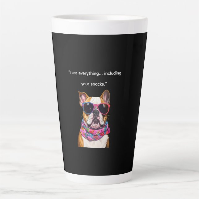 Caneca De Café Latte Cachorro Inteligente com Óculos – Citação Engraçad (Frente)