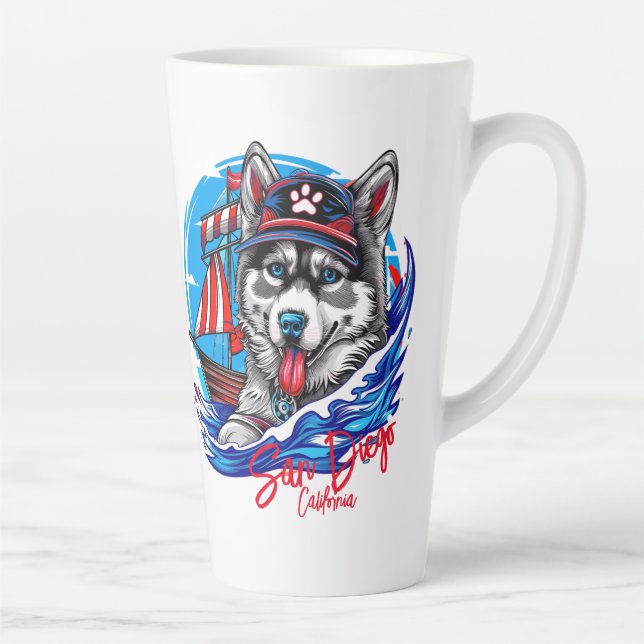 Caneca De Café Latte Cachorro Malamute do Rouco Marítimo Patriótico, Sa (Direita)