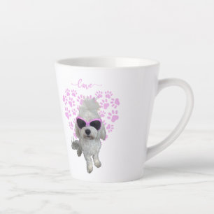 Caneca De Café Latte Cachorro Maltês Bonito com Óculos de Sol Rosa e Am