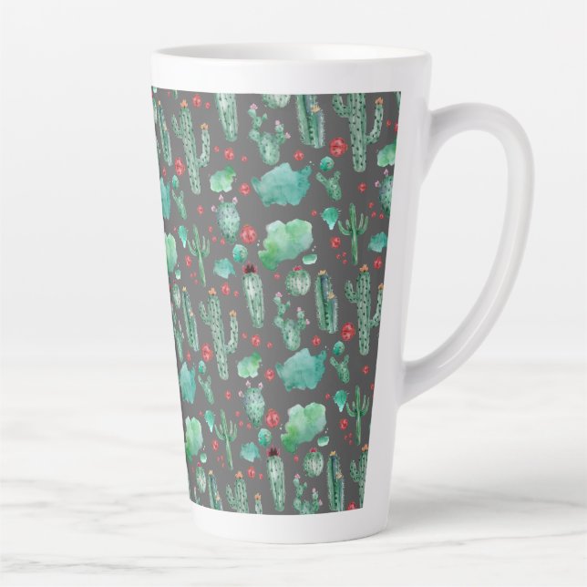 Caneca De Café Latte cacto e padrão de ladybug - fundo preto (Direita)