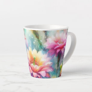 Caneca De Café Latte Cactos Sucultos para Flutuação de Aquarelas Rosa P