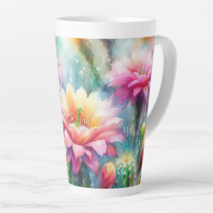 Caneca De Café Latte Cactos Sucultos para Flutuação de Aquarelas Rosa P