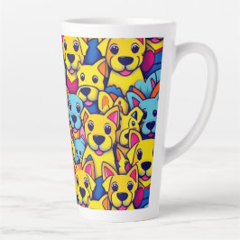 Caneca De Café Latte Cães bonitos e coloridos cães felizes