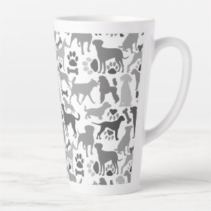 Caneca De Café Latte Cães e patas 03.b Padrão branco BG