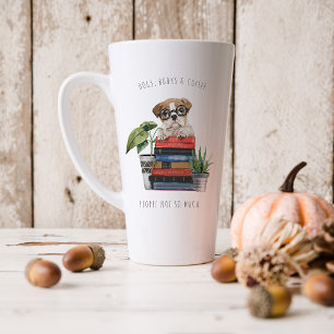 Caneca De Café Latte Cães, Livros & Café Ilustração em Aquarela