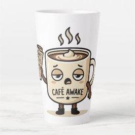 Caneca De Café Latte Café Awake Cute Sleepy Coffee Mascot Illustration