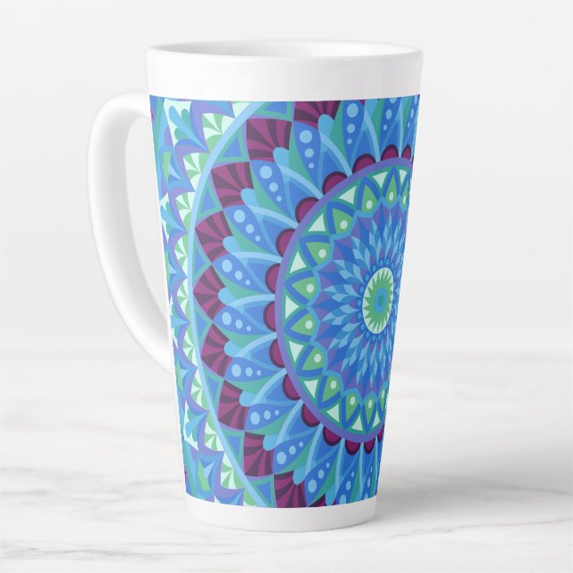 Caneca De Café Latte Café Boho Mandala Sonhos da Meia-Noite  (Ângulo esquerdo)