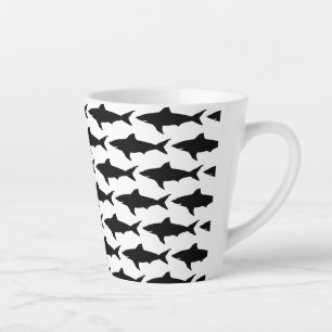Caneca De Café Latte Café com padrão preto e branco de peixe-tubarão