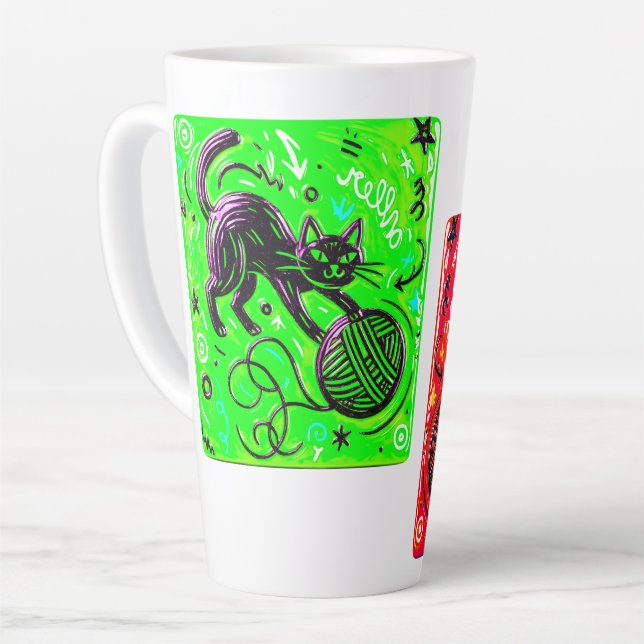 Caneca De Café Latte Café de Gato Neon   (Ângulo esquerdo)