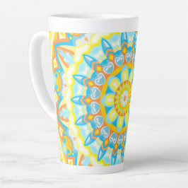 Caneca De Café Latte Café Floral Boho Brilhante Mandala de Verão
