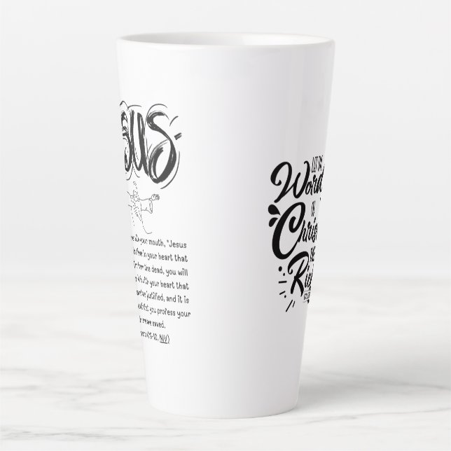 Caneca De Café Latte Café Latte - Oração da Salvação - Fé (Frente)