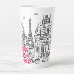 Caneca De Café Latte Café Paris–Encontre-me em Paris em Rosa & Torre Ei