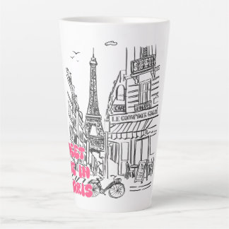Caneca De Café Latte Café Paris–Encontre-me em Paris em Rosa & Torre Ei