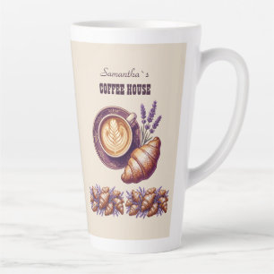 Caneca De Café Latte Cafe Personalizado Merch Croissant Vintage Com Lav