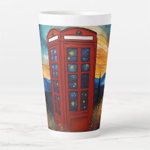 Caneca De Café Latte Caixa de Telefone Vermelho na Noite Estelar Colori