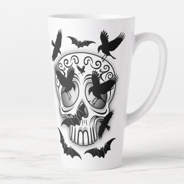 Caneca De Café Latte Calaveras Decorativas do Halloween (Direita)
