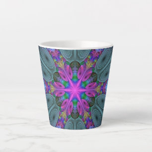 Caneca De Café Latte Caleidoscópio de Arte Fractal de Greve Colorida Ma