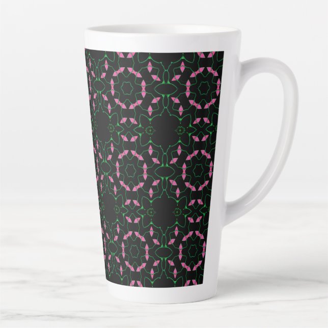 Caneca De Café Latte Caleidoscópio Esmeralda e Rosa (Direita)