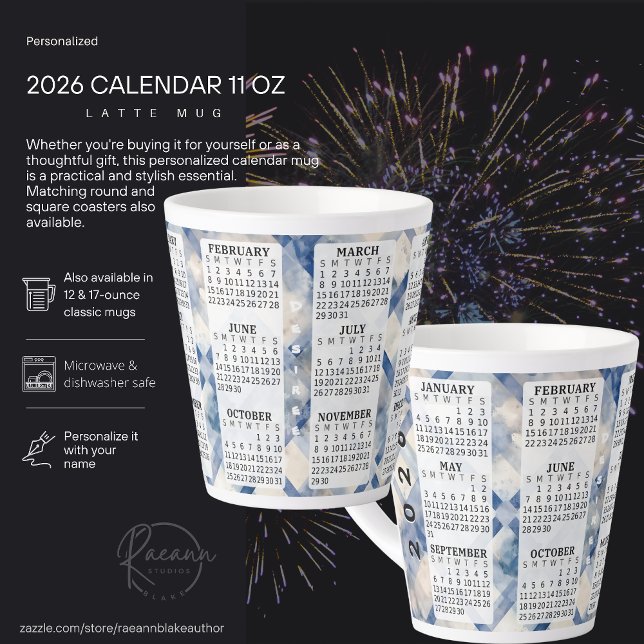 Caneca De Café Latte Calendário Personalizado De 12 Oz 2026 (Criador carregado)