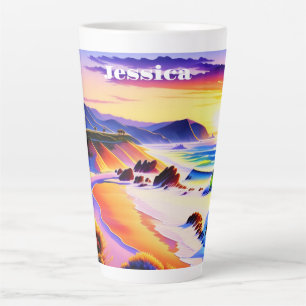 Caneca De Café Latte California Coastline Sunset Personalizado