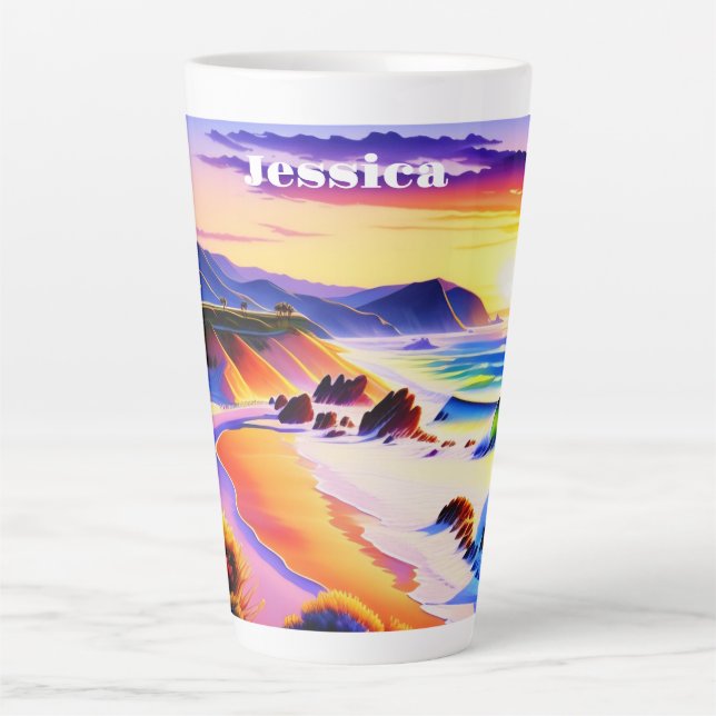 Caneca De Café Latte California Coastline Sunset Personalizado (Frente)