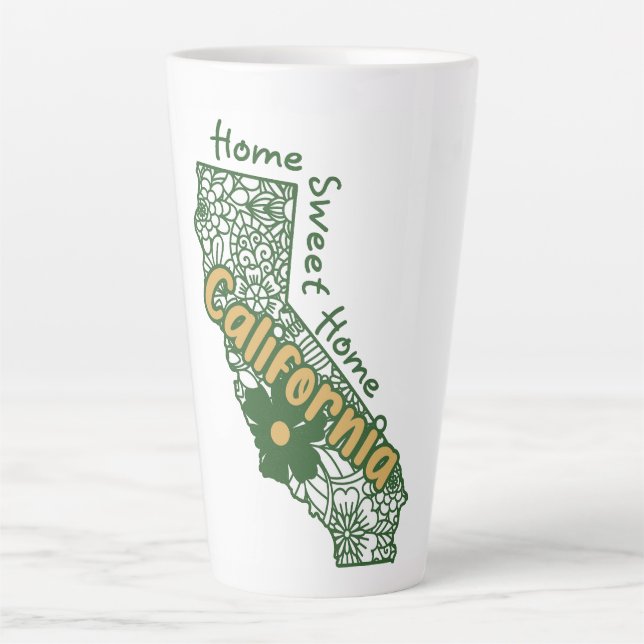 Caneca De Café Latte California Floral Doodles (Frente)