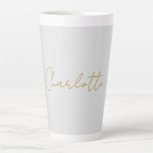 Caneca De Café Latte Caligrafia Dourada Cor Cinza Personalizada Edição