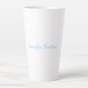 Caneca De Café Latte Caligrafia Elegante Azul e Branco Simples