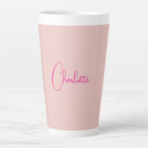 Caneca De Café Latte Caligrafia Elegante Rosa Dourado Simples Nome