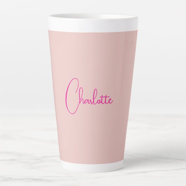 Caneca De Café Latte Caligrafia Elegante Rosa Dourado Simples Nome (Frente)