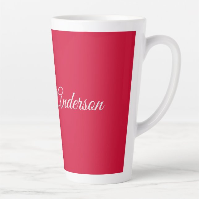 Caneca De Café Latte Caligrafia Nome Elegante Cherry Red Personalizado (Direita)