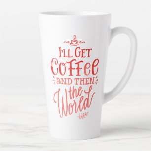 Caneca De Café Latte Caligrafia Vermelha com Coffee Quote Inspiracional