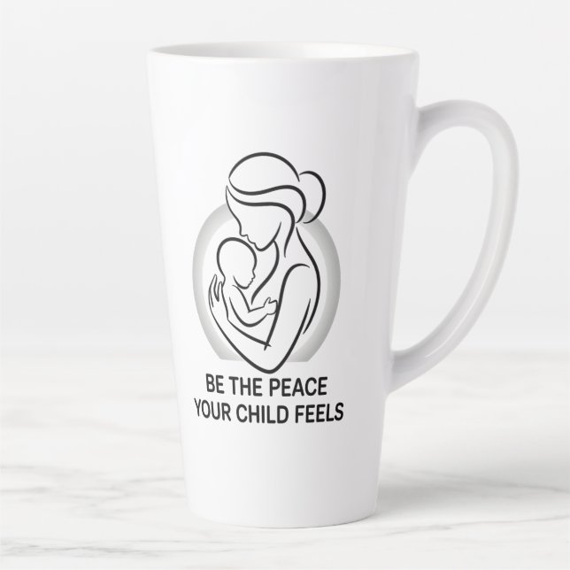 Caneca De Café Latte Calm Mother and Baby Minimalist Mantra (Direita)