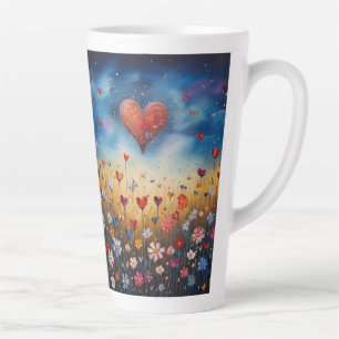 Caneca De Café Latte Cama de Afirmação do Coração de Flores Selvagens