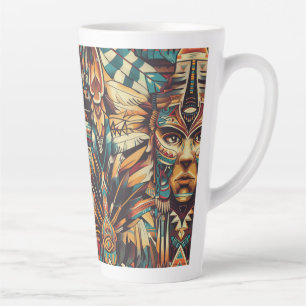 Caneca De Café Latte Cama de Altura Azul "Mesoamerican Motif"