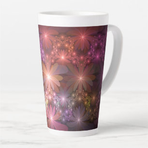 Caneca De Café Latte Cama De Flores Arte Fractal Abstrato brilhante Col