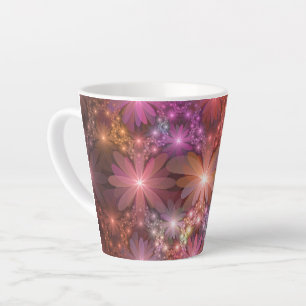 Caneca De Café Latte Cama De Flores Arte Fractal Abstrato brilhante Col