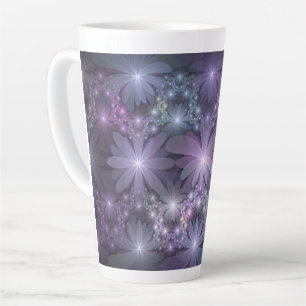 Caneca De Café Latte Cama de Flores Arte Fractal Abstrato Moderno e Bri
