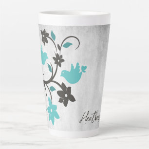 Caneca De Café Latte Cama Latte Personalizada de Aves Teais